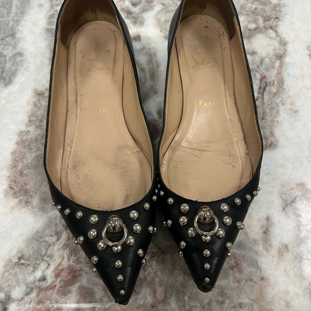Christian Louboutin Elegant Black Studded Women's Flats - Picture 2 of 5